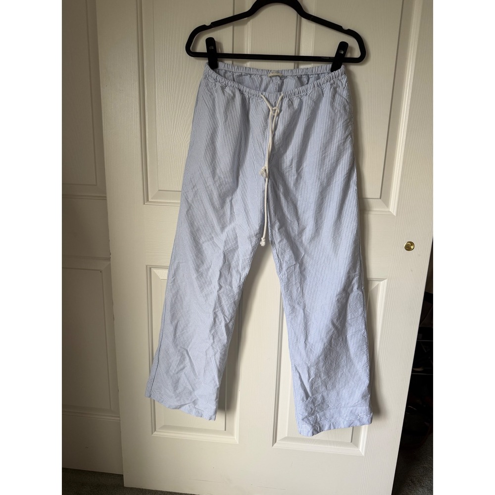 John Galt Brandy Melville Blue White Striped Seersucker Pajama Pants Lounge